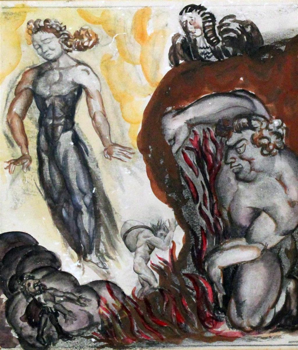Catherine Moody (1920-2009), watercolour, What dost thou hae Christian? - Pilgrims Progress, inscribed verso, Malvern School of Art